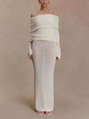 Meshki Ivory Textured Maxi Skirt